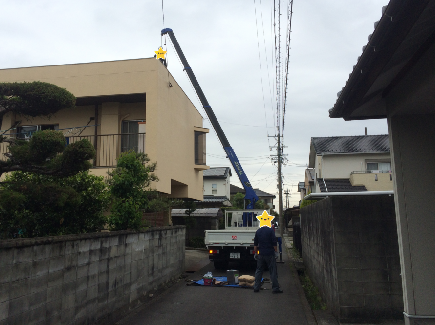 防水工事　荷揚げ